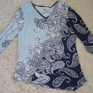 Parsley & Sage Women's Paisley Blue V-Neck Long Sleeve Tunic Top Boho Artwear L